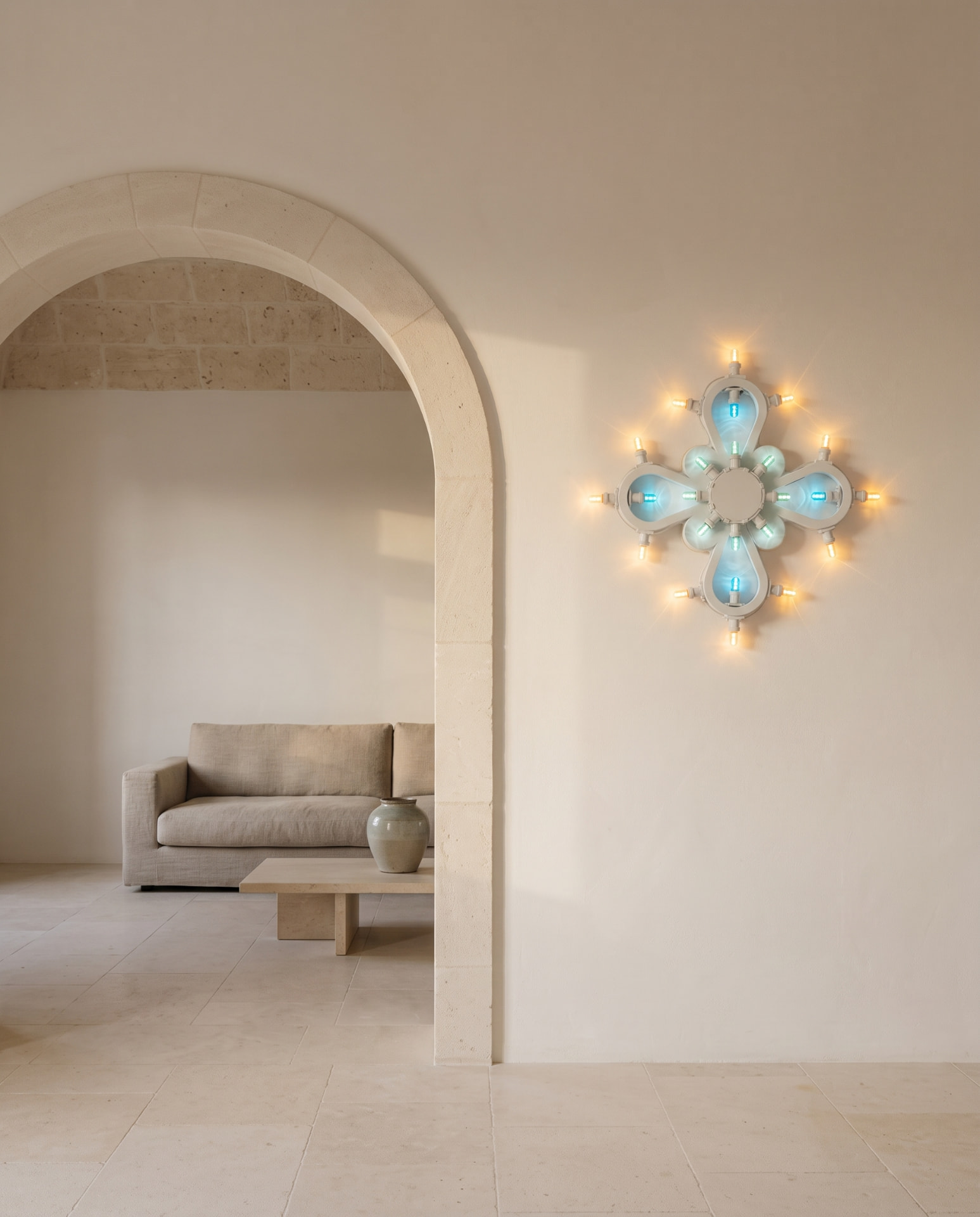 Fiore di Giglio handmade Salento luminaria wall light in a Mediterranean interior